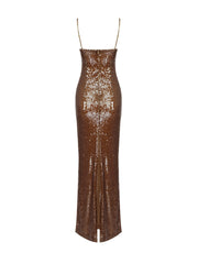 Cordelia Sequin Maxi Dress in Brown
