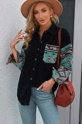 Bedruckte Jacke mit Knopfleiste und Kragen