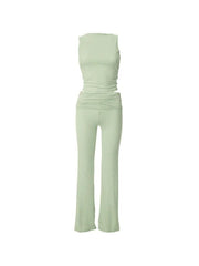 Conjunto de top sin mangas con espalda descubierta y pantalones de tiro alto