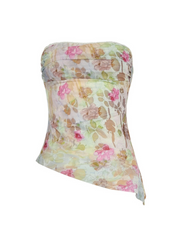 Kaily Mesh Flroal Strapless Top