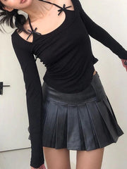 Camiseta de manga larga con lazo halter liso