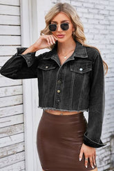 Jeansjacke mit ungesäumtem Saum und Taschen