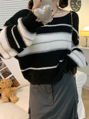 Suéter corto con empalme de rayas