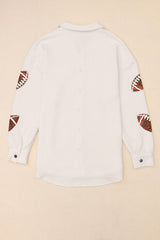Chaqueta con cuello y botones a presión, parche de fútbol con lentejuelas