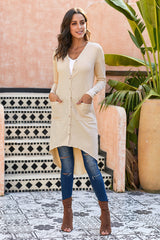 Langärmlige Strickjacke mit V-Ausschnitt und Tasche