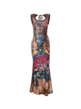 Vintage Random Print U Neck Backless Maxi Dress - HouseofHalley