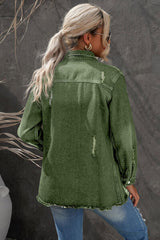 Distressed-Jeansjacke mit Knopfleiste und offenem Saum