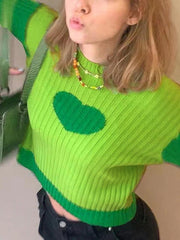 Knit Heart Print Slim Sweater - HouseofHalley
