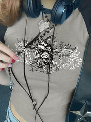 Camiseta raglán con estampado gráfico y mangas cortas