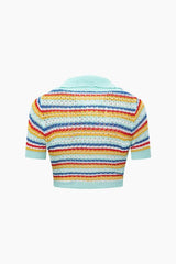 Set aus gestreiftem, durchbrochenem Strick-Crop-Top und geschlitztem Minirock