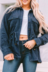 Plus Size Hemdbluse mit Knopfleiste und Kordelzug, langärmlig, geometrisches Muster