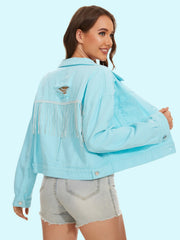 Distressed-Jeansjacke mit Knopfleiste