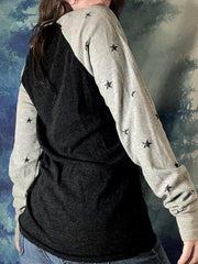 Jersey de punto de manga larga raglán con estampado de estrellas vintage