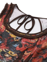 Vintage Random Print U Neck Backless Maxi Dress - HouseofHalley