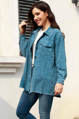 Langärmlige Hemdjacke mit Knopfleiste und ungesäumtem Saum