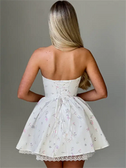 Pearl Strapless Floral Corset Mini Dress