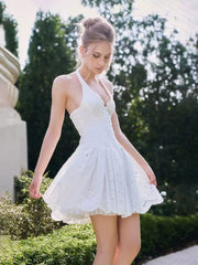 Darina White Embroidered Halter Dress