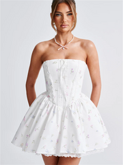 Pearl Strapless Floral Corset Mini Dress