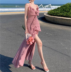 RUFFLED MAXI DRESS IN PINK