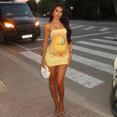 Thora Butterfly Strapless Mini Dress