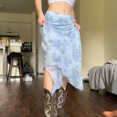 Liana Floral Asymmetric Mesh Skirt