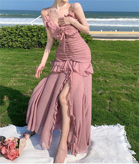 RUFFLED MAXI DRESS IN PINK