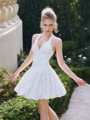 Darina White Embroidered Halter Dress