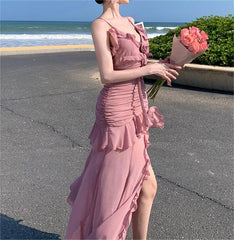 RUFFLED MAXI DRESS IN PINK