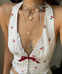 Delphine Cherry Print Corset Top