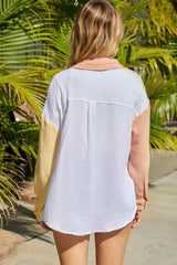 Strukturierte Shacket mit überschnittener Schulter und Farbblockdesign