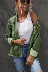 Distressed-Jeansjacke mit Knopfleiste und offenem Saum