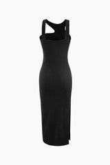 Asymmetric Rib Knit Slit Midi Dress - HouseofHalley