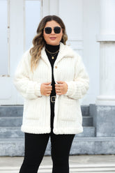 Plus Size Flauschige Langarmjacke mit Kragen