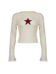 Star Crochet Knit Cropped Sweater