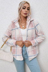 Plaid Button Up Collared Neck Long Sleeve Shacket
