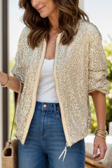 Chaqueta de manga larga con cremallera y lentejuelas