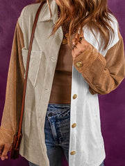 Gerippte Jacke mit Farbblockdesign und Taschen zum Knöpfen