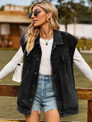 Ärmellose Jeansjacke mit Knopfleiste und Kragen