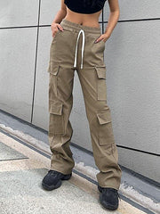 Drawstring Pocket Straight Cargo Pants - HouseofHalley