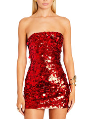 Tasia Sequin Mini Dress in Red