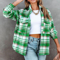 Chaqueta de cuadros con cuello alto y bajo y bolsillos