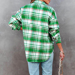 Chaqueta de cuadros con cuello alto y bajo y bolsillos