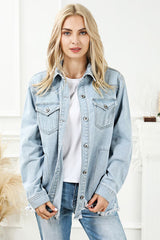 Distressed-Jeansjacke mit Knopfleiste und ausgefranstem Saum