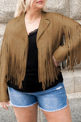 Plus Size Jacke mit Fransen und offener Vorderseite