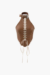 Faux Leather Halter Lace-up Cami Top - HouseofHalley