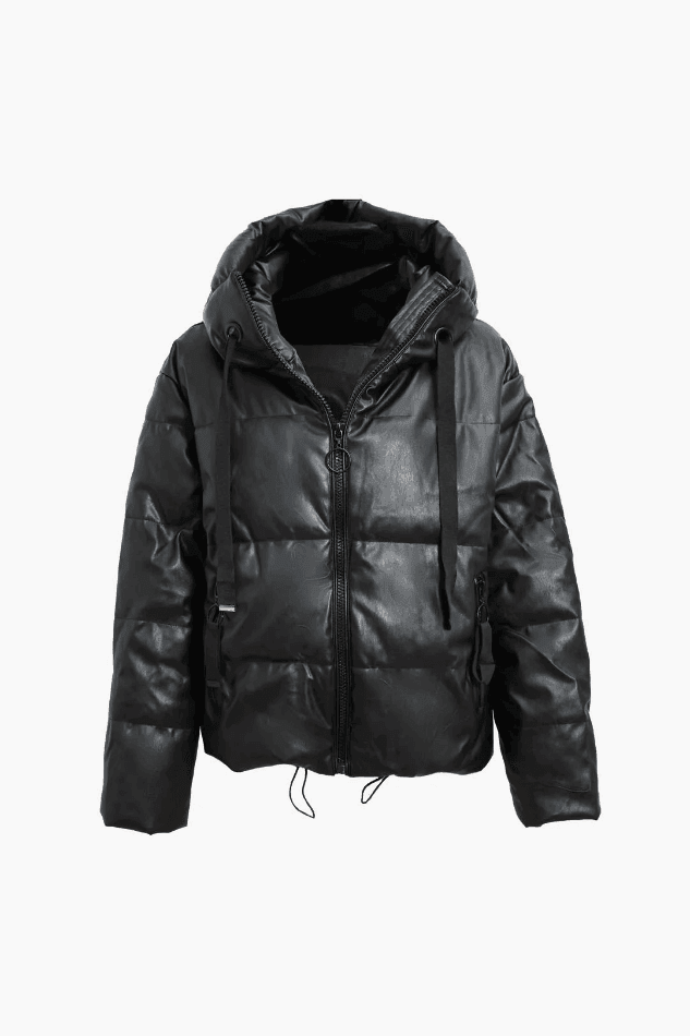 Faux Leather Hooded Puffer Jacket - HouseofHalley