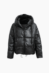 Faux Leather Hooded Puffer Jacket - HouseofHalley