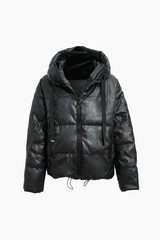 Faux Leather Hooded Puffer Jacket - HouseofHalley