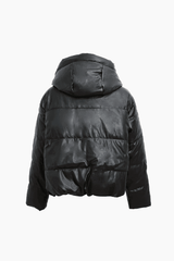 Faux Leather Hooded Puffer Jacket - HouseofHalley