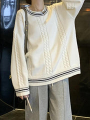 Suéter de punto trenzado con ribete de rayas